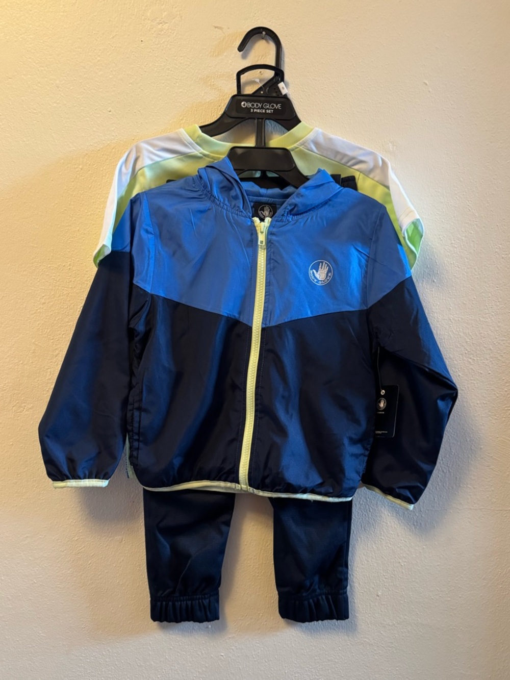 Body Glove Toddler 3pc Activewear Set - Jacket, Shirt, Pants - Blue/Green Size 5